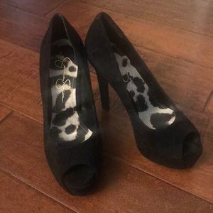 Jessica Simpson black suede peep toe pumps